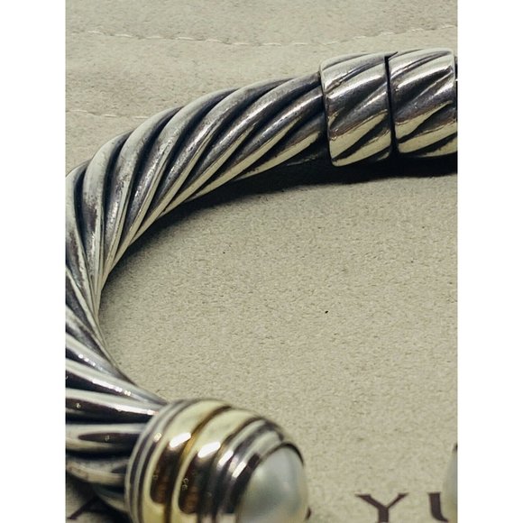 DAVID YURMAN STERLING SILVER 14K 10MM MABE PEARL HINGED CUFF BRACELET RARE 6.25” - Picture 3 of 11